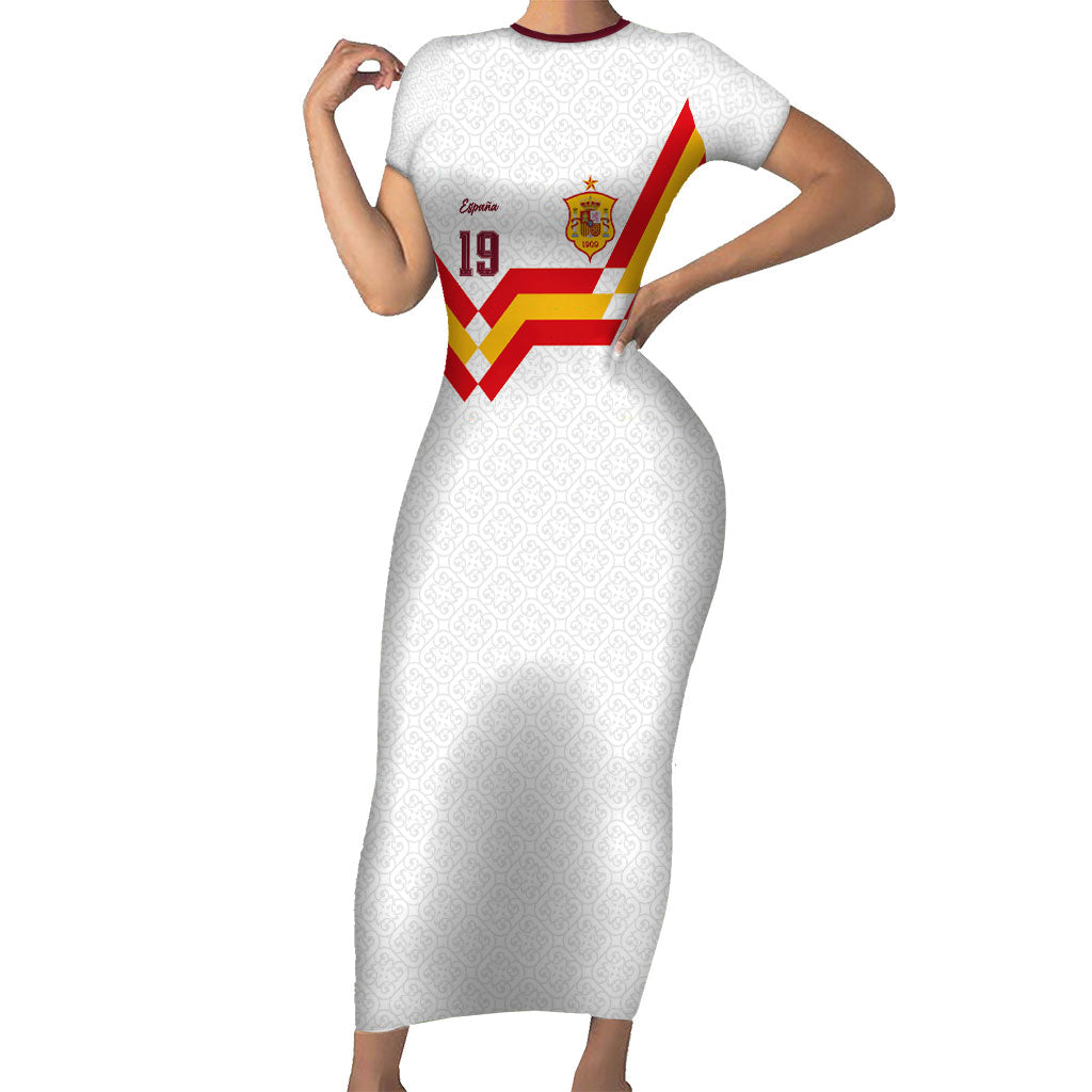 Custom Spain National Football Short Sleeve Bodycon Dress Geometric Flag Stripe Pattern Retro Graphic Concept