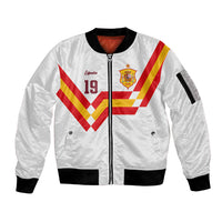 Custom Spain National Football Sleeve Zip Bomber Jacket Geometric Flag Stripe Pattern Retro Graphic Concept
