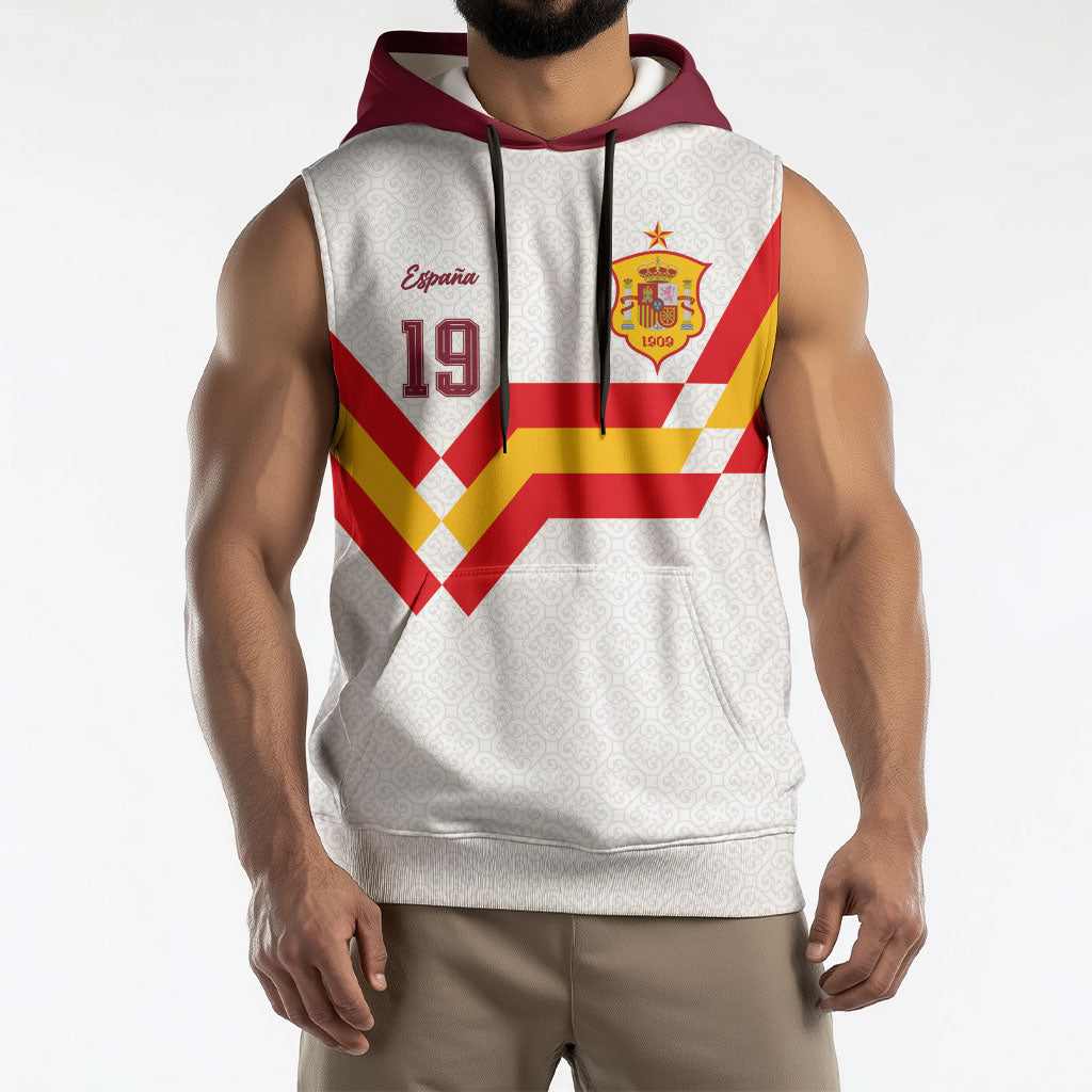 Custom Spain National Football Sleeveless Hoodie Geometric Flag Stripe Pattern Retro Graphic Concept