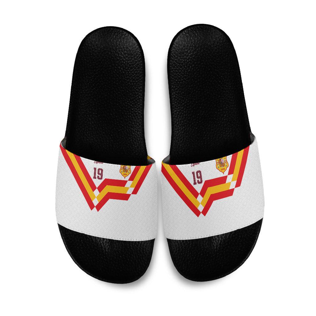 Custom Spain National Football Slide Sandals Geometric Flag Stripe Pattern Retro Graphic Concept