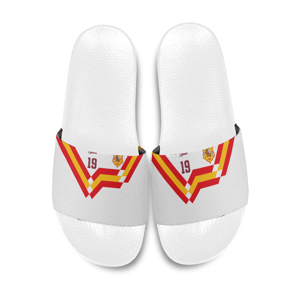 Custom Spain National Football Slide Sandals Geometric Flag Stripe Pattern Retro Graphic Concept