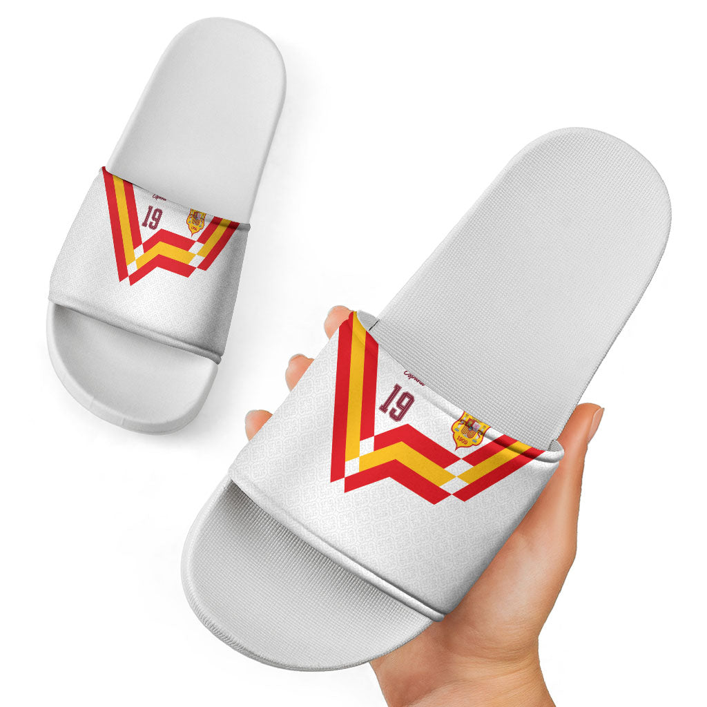 Custom Spain National Football Slide Sandals Geometric Flag Stripe Pattern Retro Graphic Concept