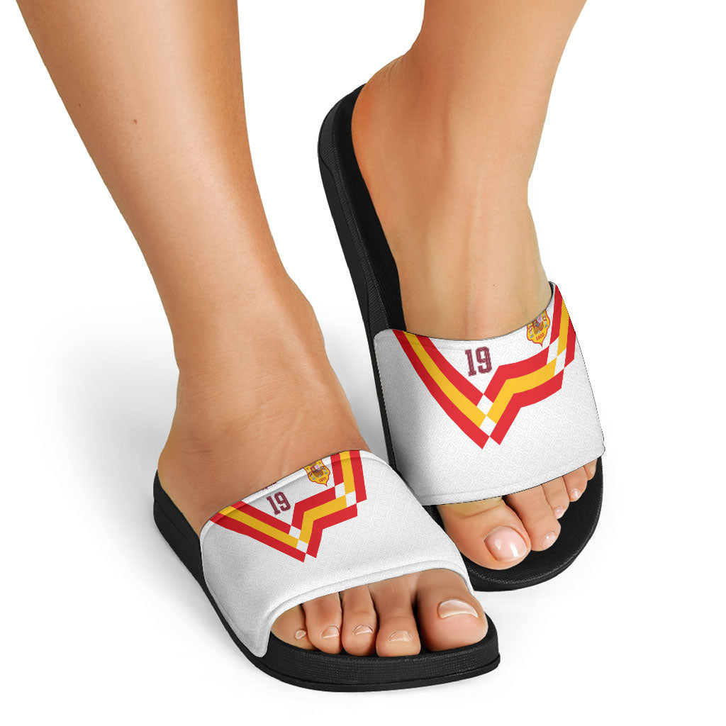 Custom Spain National Football Slide Sandals Geometric Flag Stripe Pattern Retro Graphic Concept