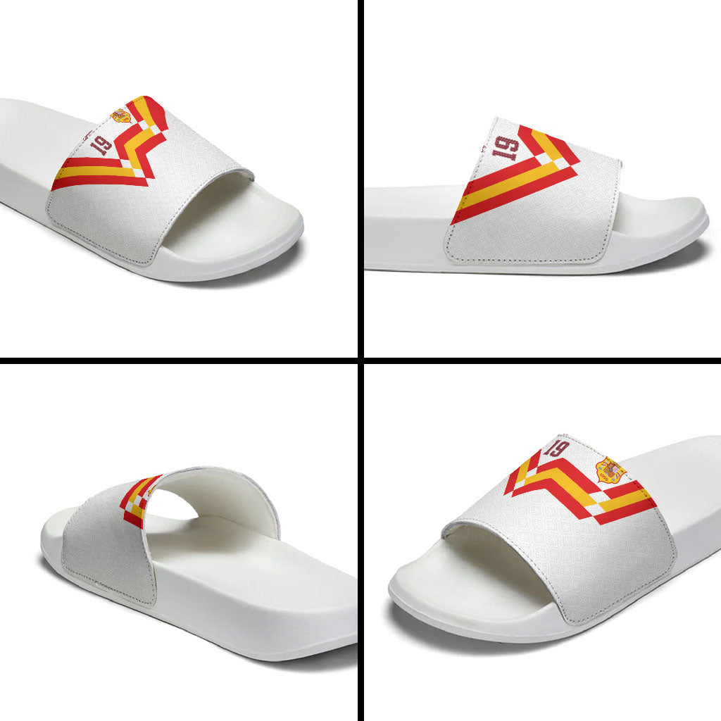Custom Spain National Football Slide Sandals Geometric Flag Stripe Pattern Retro Graphic Concept