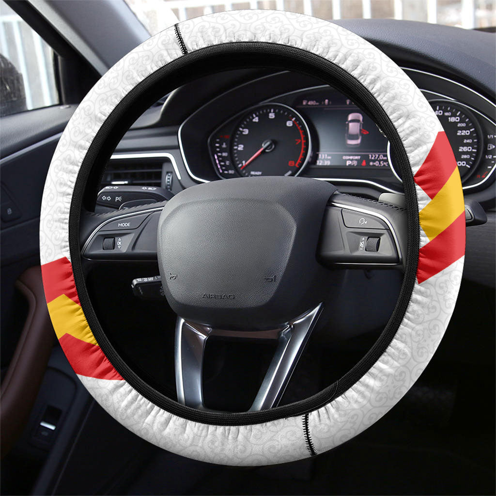 Spain National Football Steering Wheel Cover Geometric Flag Stripe Pattern Retro Graphic Concept