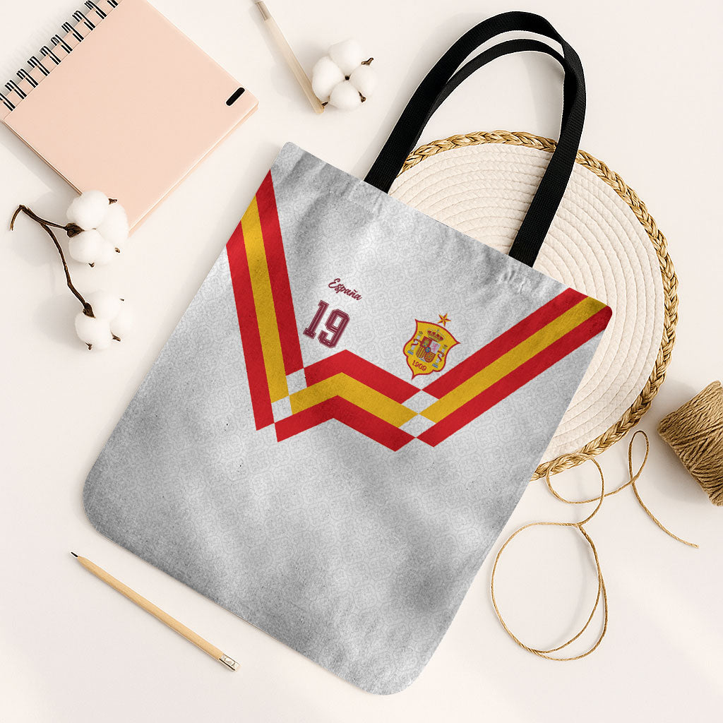 Custom Spain National Football Tote Bag Geometric Flag Stripe Pattern Retro Graphic Concept