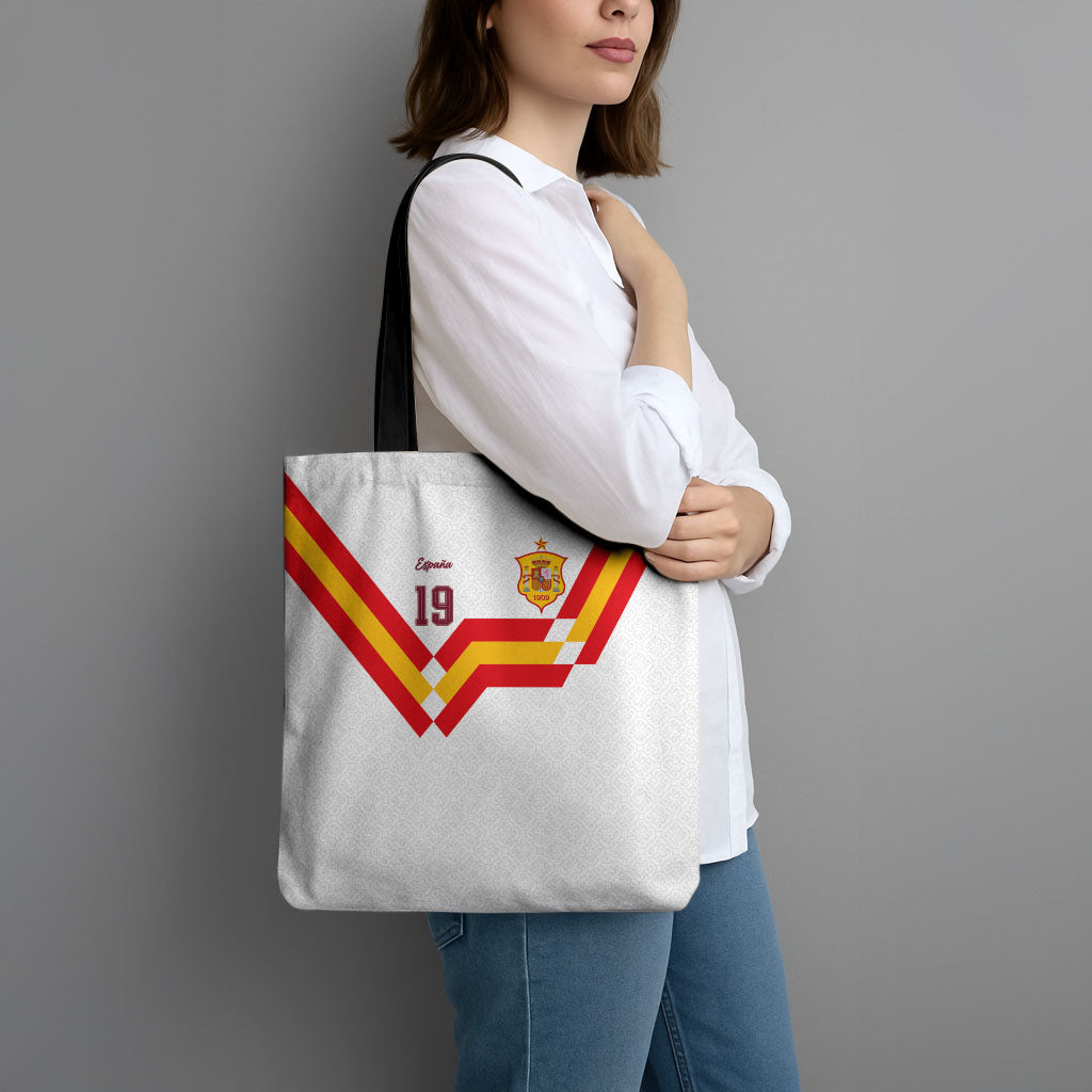 Custom Spain National Football Tote Bag Geometric Flag Stripe Pattern Retro Graphic Concept