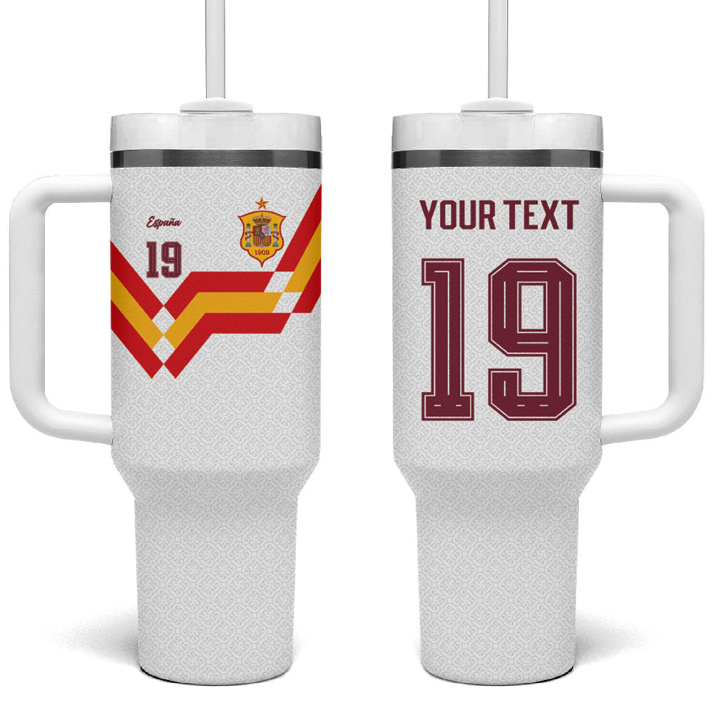 Custom Spain National Football Tumbler With Handle Geometric Flag Stripe Pattern Retro Graphic Concept