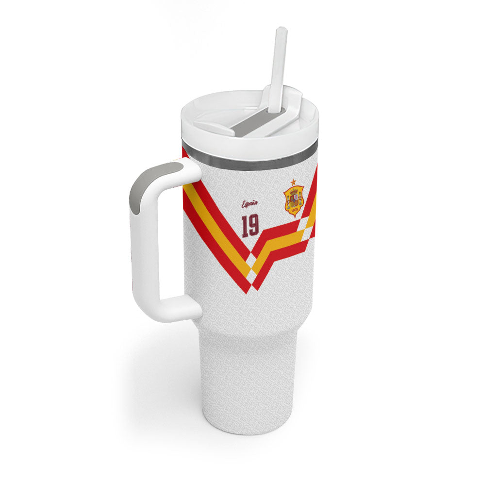 Custom Spain National Football Tumbler With Handle Geometric Flag Stripe Pattern Retro Graphic Concept