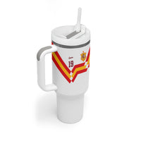 Custom Spain National Football Tumbler With Handle Geometric Flag Stripe Pattern Retro Graphic Concept