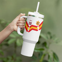 Custom Spain National Football Tumbler With Handle Geometric Flag Stripe Pattern Retro Graphic Concept
