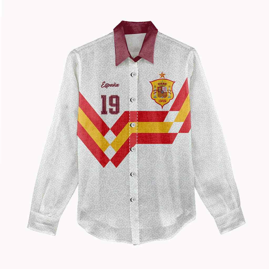 Custom Spain National Football Women Casual Shirt Geometric Flag Stripe Pattern Retro Graphic Concept