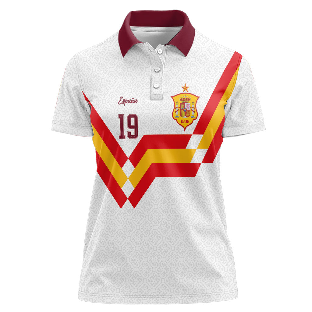 Custom Spain National Football Women Polo Shirt Geometric Flag Stripe Pattern Retro Graphic Concept
