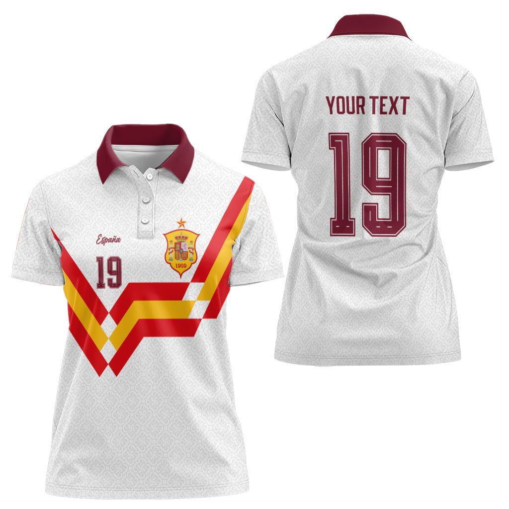 Custom Spain National Football Women Polo Shirt Geometric Flag Stripe Pattern Retro Graphic Concept
