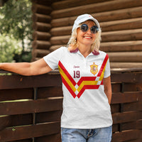 Custom Spain National Football Women Polo Shirt Geometric Flag Stripe Pattern Retro Graphic Concept