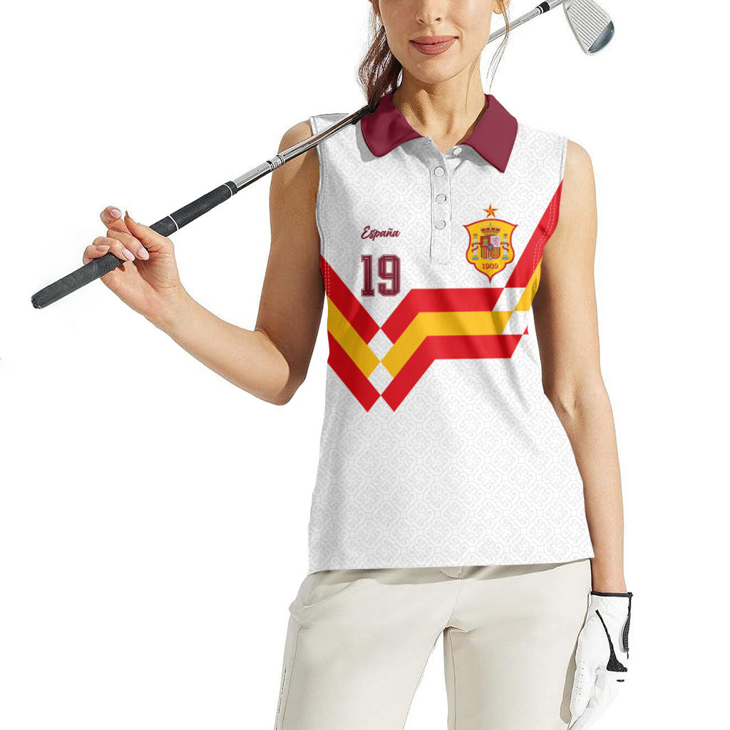 Custom Spain National Football Women Sleeveless Polo Shirt Geometric Flag Stripe Pattern Retro Graphic Concept