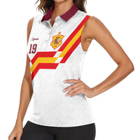 Custom Spain National Football Women Sleeveless Polo Shirt Geometric Flag Stripe Pattern Retro Graphic Concept