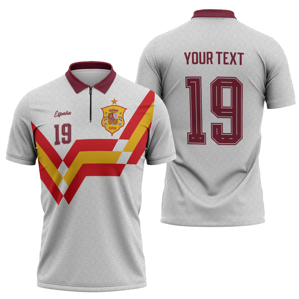 Custom Spain National Football Zipper Polo Shirt Geometric Flag Stripe Pattern Retro Graphic Concept