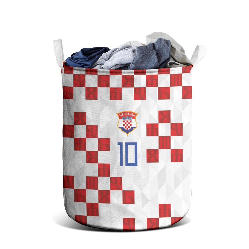 Custom Croatia National Football Laundry Basket Red Checkerboard Glagolitic Script Geometric Pattern Art