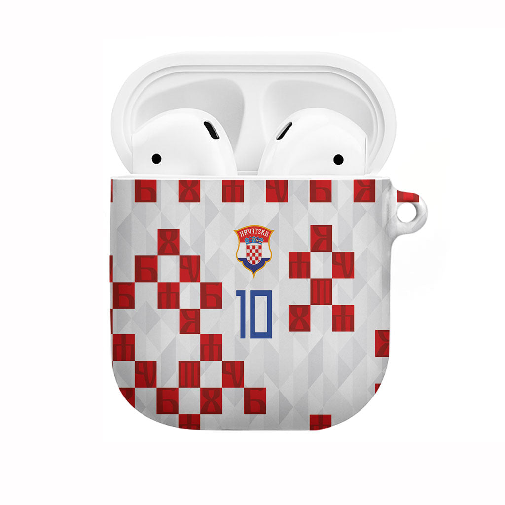 Custom Croatia National Football AirPods Case Red Checkerboard Glagolitic Script Geometric Pattern Art