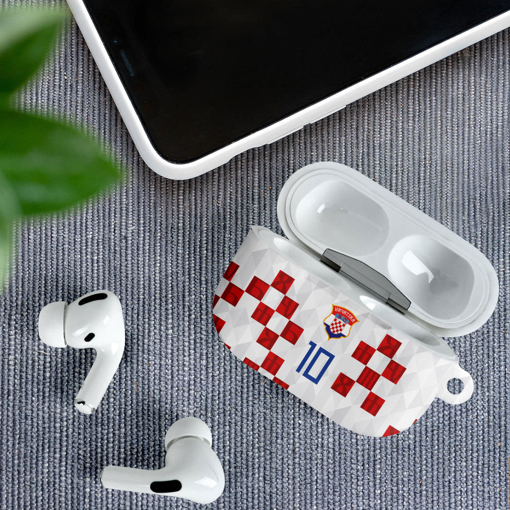 Custom Croatia National Football AirPods Case Red Checkerboard Glagolitic Script Geometric Pattern Art