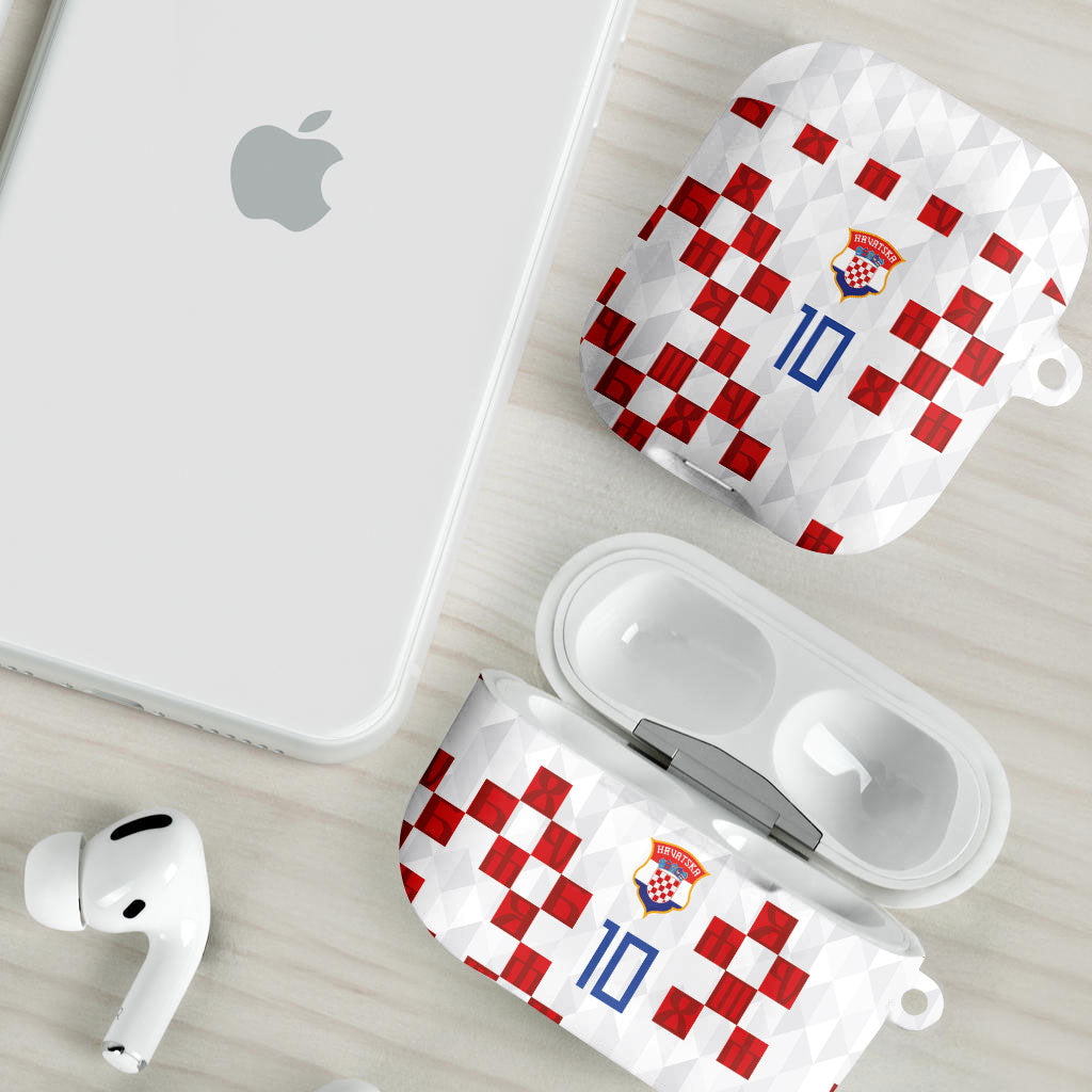 Custom Croatia National Football AirPods Case Red Checkerboard Glagolitic Script Geometric Pattern Art