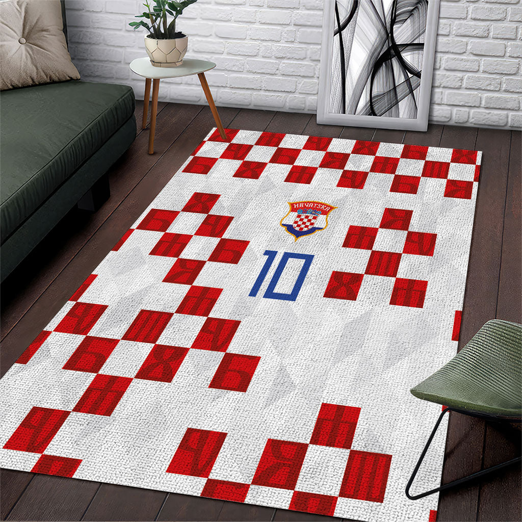 Custom Croatia National Football Area Rug Red Checkerboard Glagolitic Script Geometric Pattern Art