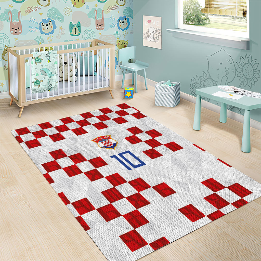 Custom Croatia National Football Area Rug Red Checkerboard Glagolitic Script Geometric Pattern Art
