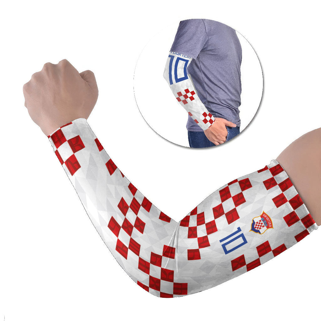 Custom Croatia National Football Arm Sleeves Red Checkerboard Glagolitic Script Geometric Pattern Art