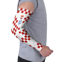 Custom Croatia National Football Arm Sleeves Red Checkerboard Glagolitic Script Geometric Pattern Art