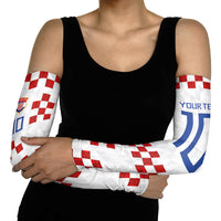 Custom Croatia National Football Arm Sleeves Red Checkerboard Glagolitic Script Geometric Pattern Art