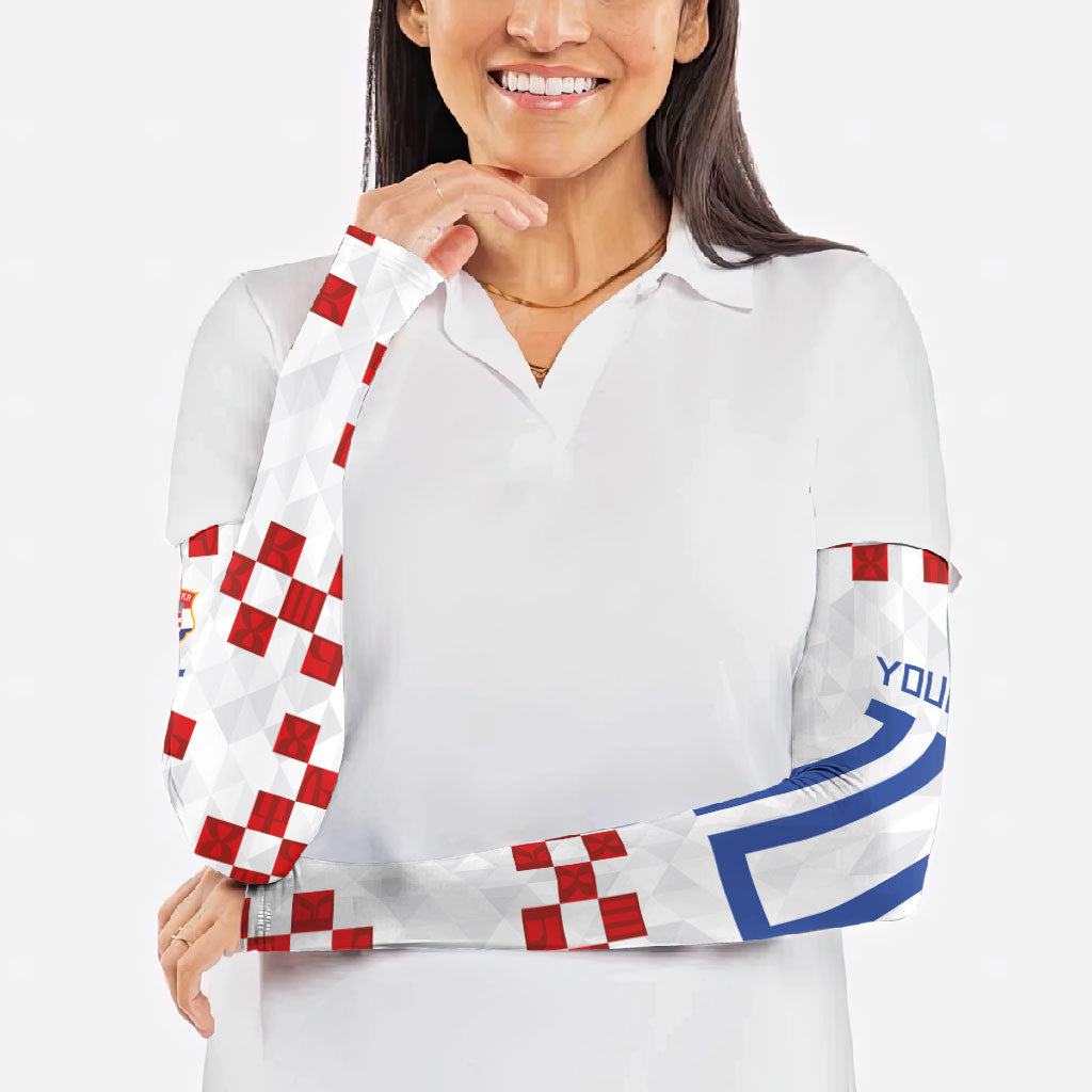 Custom Croatia National Football Arm Sleeves Red Checkerboard Glagolitic Script Geometric Pattern Art
