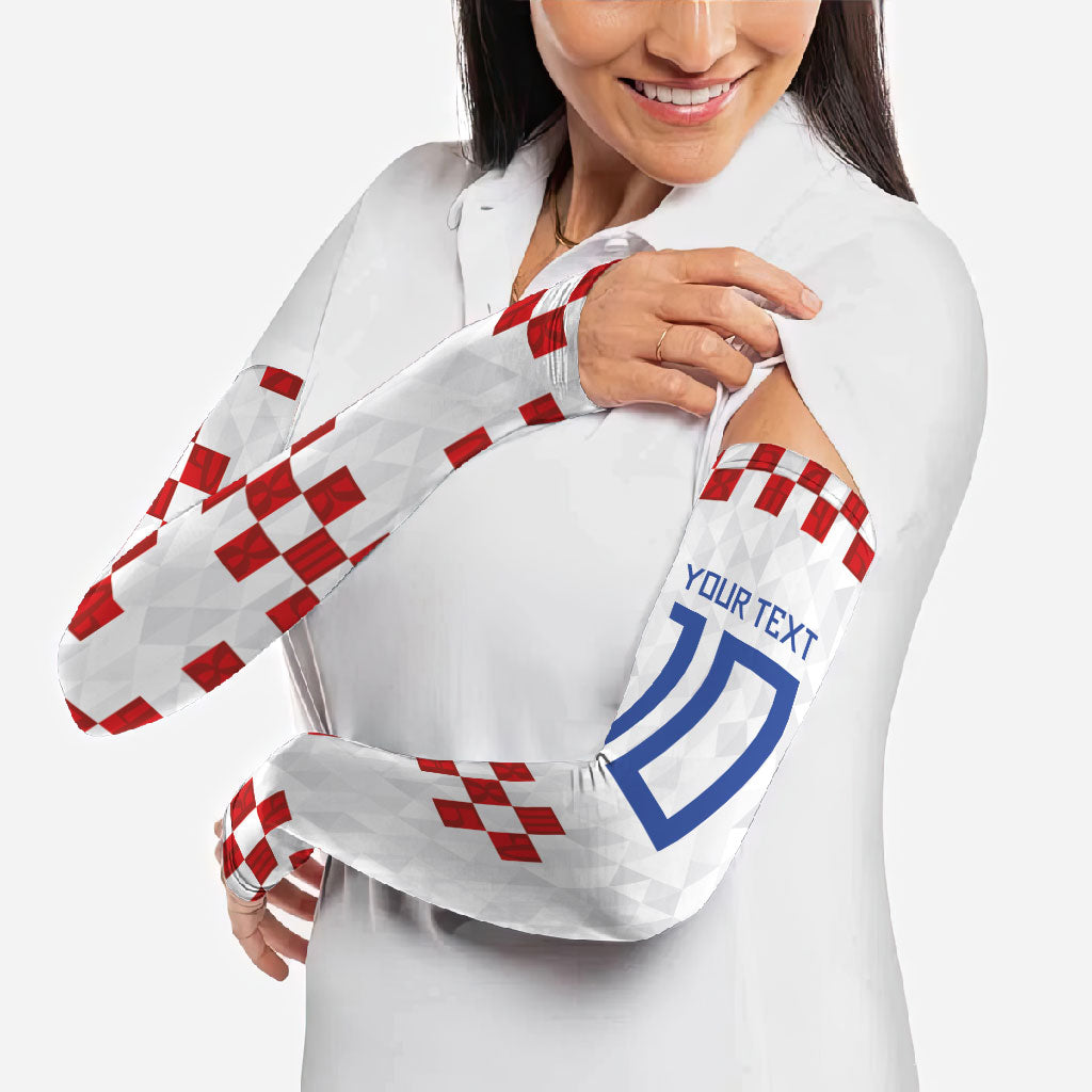 Custom Croatia National Football Arm Sleeves Red Checkerboard Glagolitic Script Geometric Pattern Art