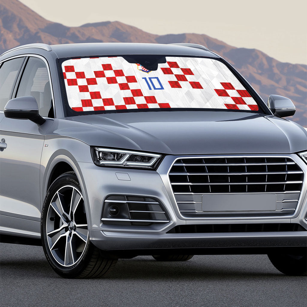Custom Croatia National Football Auto Sun Shade Red Checkerboard Glagolitic Script Geometric Pattern Art
