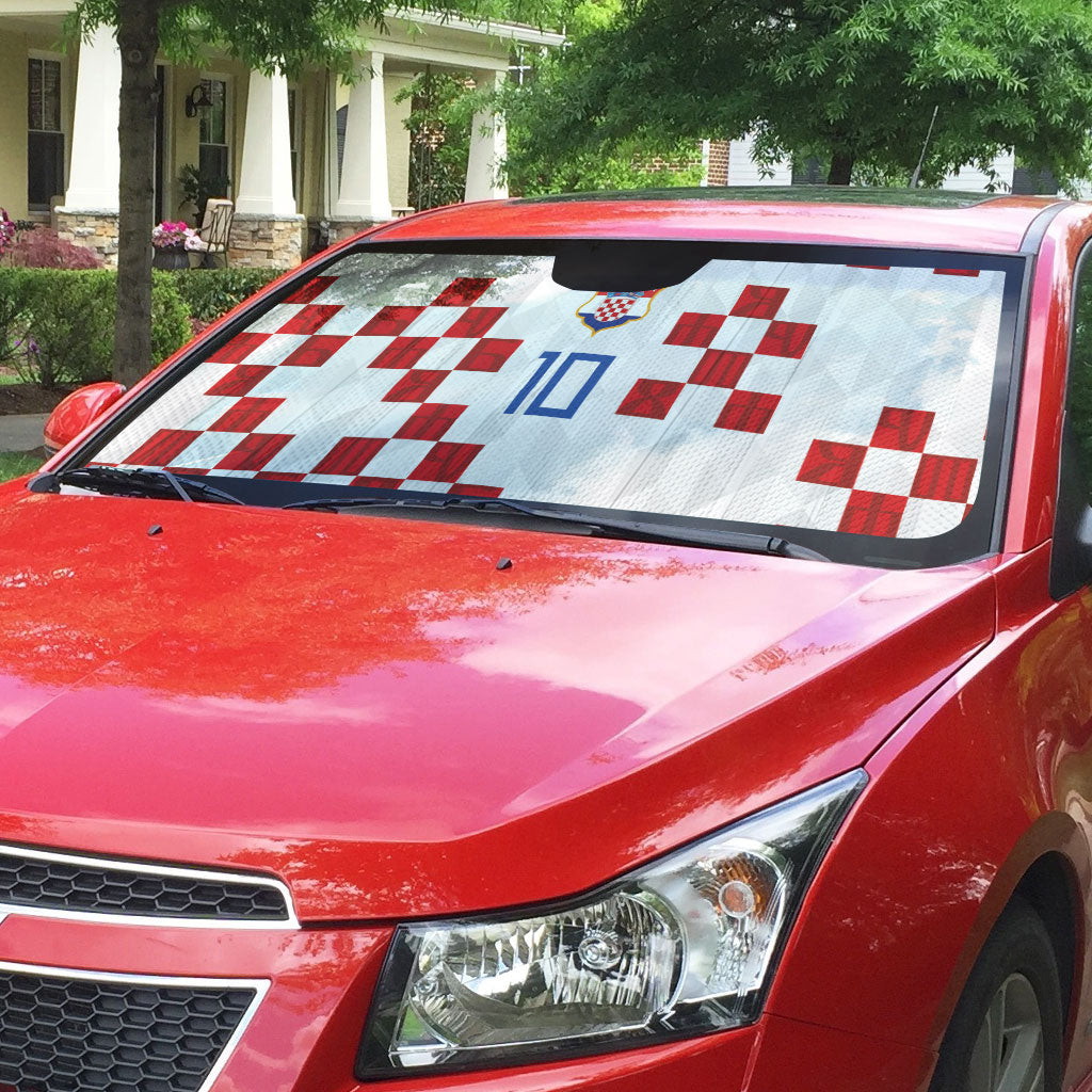 Custom Croatia National Football Auto Sun Shade Red Checkerboard Glagolitic Script Geometric Pattern Art
