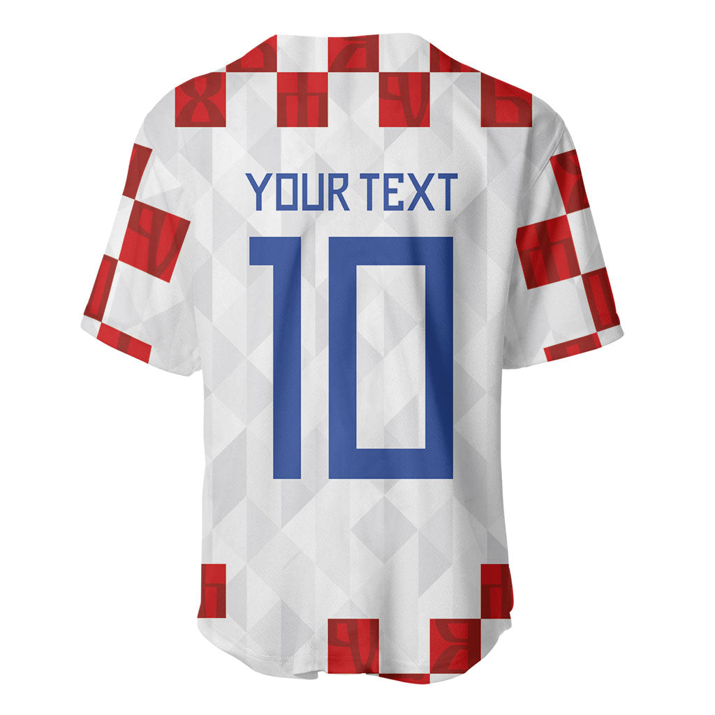 Custom Croatia National Football Baseball Jersey Red Checkerboard Glagolitic Script Geometric Pattern Art