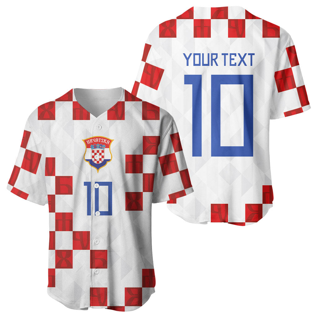 Custom Croatia National Football Baseball Jersey Red Checkerboard Glagolitic Script Geometric Pattern Art