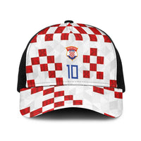 Custom Croatia National Football Baseball Net Cap Red Checkerboard Glagolitic Script Geometric Pattern Art