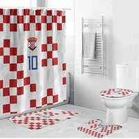 Custom Croatia National Football Bathroom Set Red Checkerboard Glagolitic Script Geometric Pattern Art