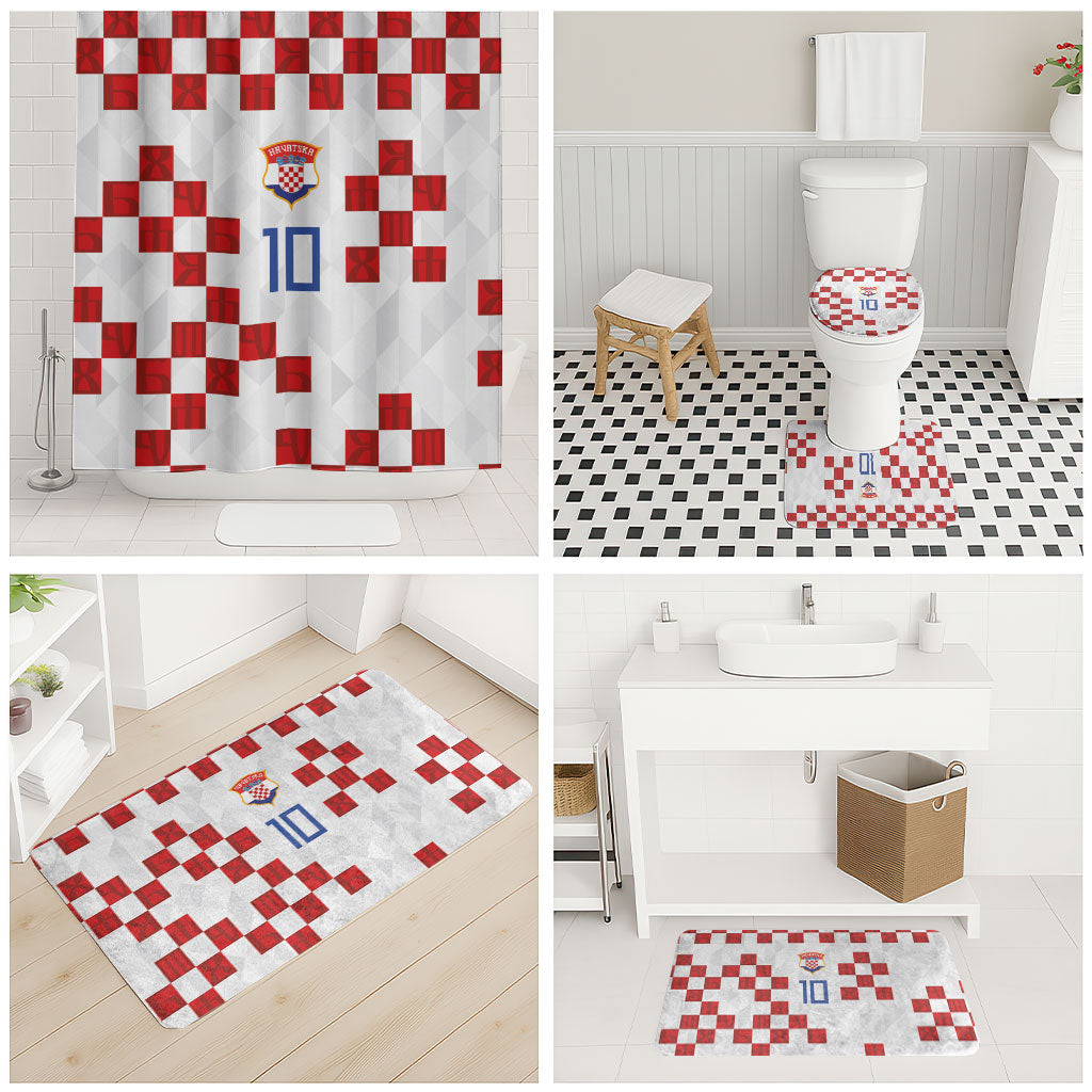 Custom Croatia National Football Bathroom Set Red Checkerboard Glagolitic Script Geometric Pattern Art