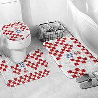Custom Croatia National Football Bathroom Set Red Checkerboard Glagolitic Script Geometric Pattern Art