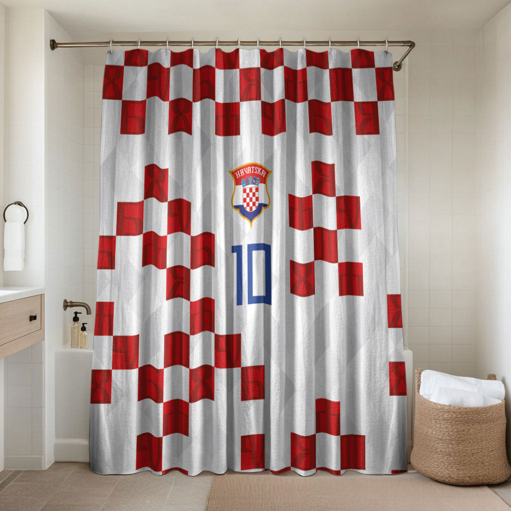 Custom Croatia National Football Bathroom Set Red Checkerboard Glagolitic Script Geometric Pattern Art