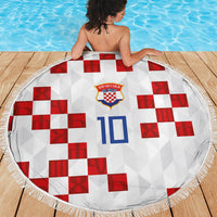Custom Croatia National Football Beach Blanket Red Checkerboard Glagolitic Script Geometric Pattern Art