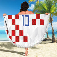 Custom Croatia National Football Beach Blanket Red Checkerboard Glagolitic Script Geometric Pattern Art