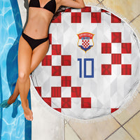 Custom Croatia National Football Beach Blanket Red Checkerboard Glagolitic Script Geometric Pattern Art