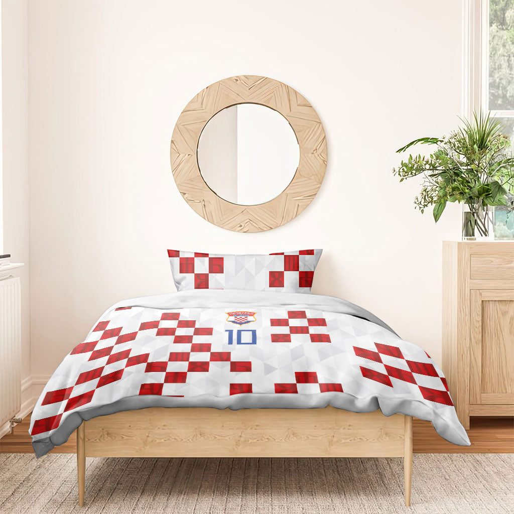 Custom Croatia National Football Bedding Set Red Checkerboard Glagolitic Script Geometric Pattern Art