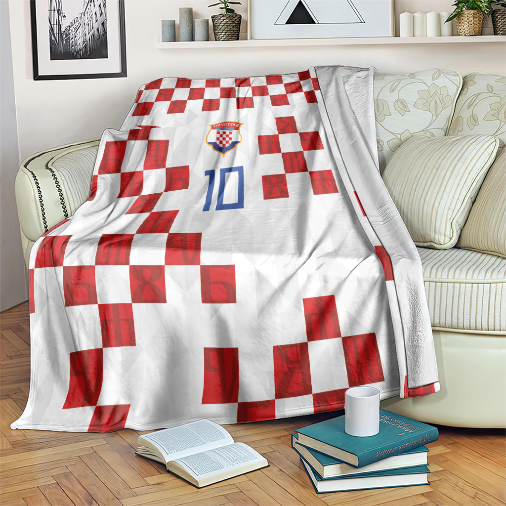 Custom Croatia National Football Blanket Red Checkerboard Glagolitic Script Geometric Pattern Art
