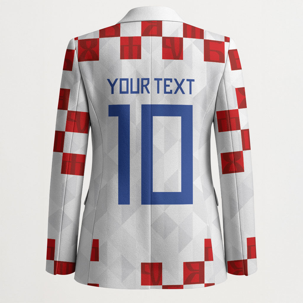 Custom Croatia National Football Blazer Red Checkerboard Glagolitic Script Geometric Pattern Art