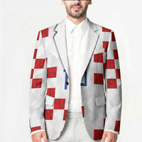 Custom Croatia National Football Blazer Red Checkerboard Glagolitic Script Geometric Pattern Art