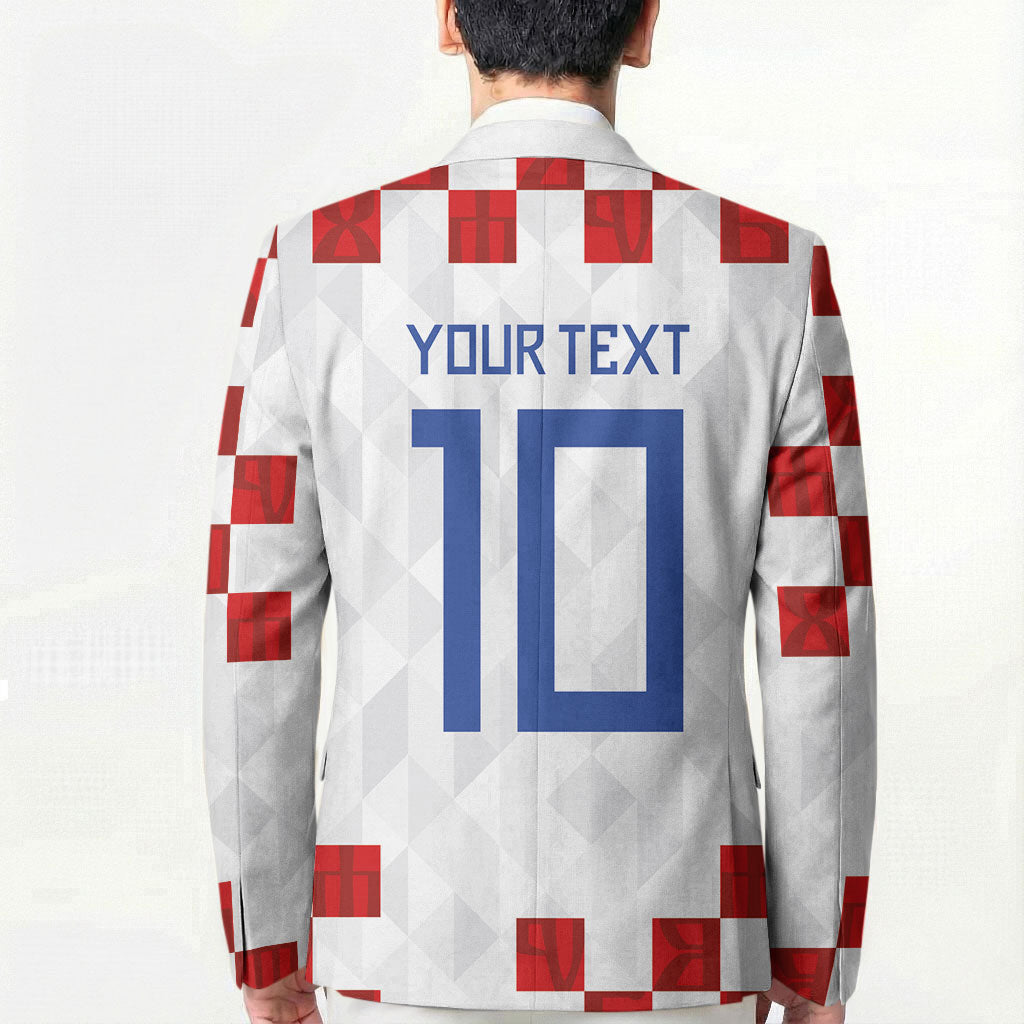 Custom Croatia National Football Blazer Red Checkerboard Glagolitic Script Geometric Pattern Art